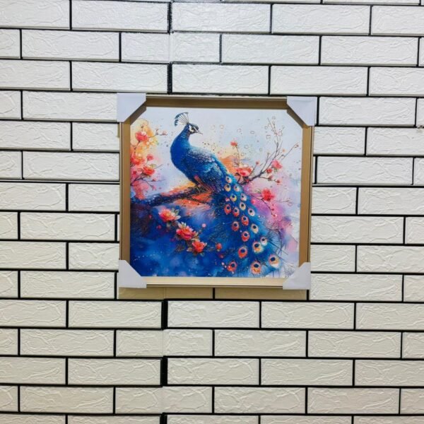 Beautiful Blue Peacock 18"X18" Aluminium Frame Embossed Canvas Painting