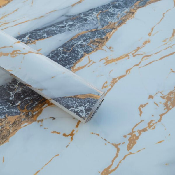 White Black with Golden Lustre Self Adhesive UV Marble Foam Sheet 10X4