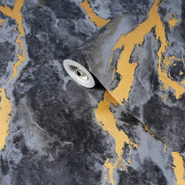 Luxurious Charcoal & Graphite Grey Tone Marble Inspired Design Wallpaper