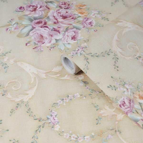 Classic Floral Design on soft beige–ivory tone Background Self Adhesive Wallpaper